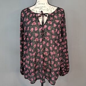 Torrid Womens Top Size 00 M/L Black Pink Floral Print Pullover Sheer New